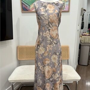 Floral Slip Maxi Dress in Taupe and Beige